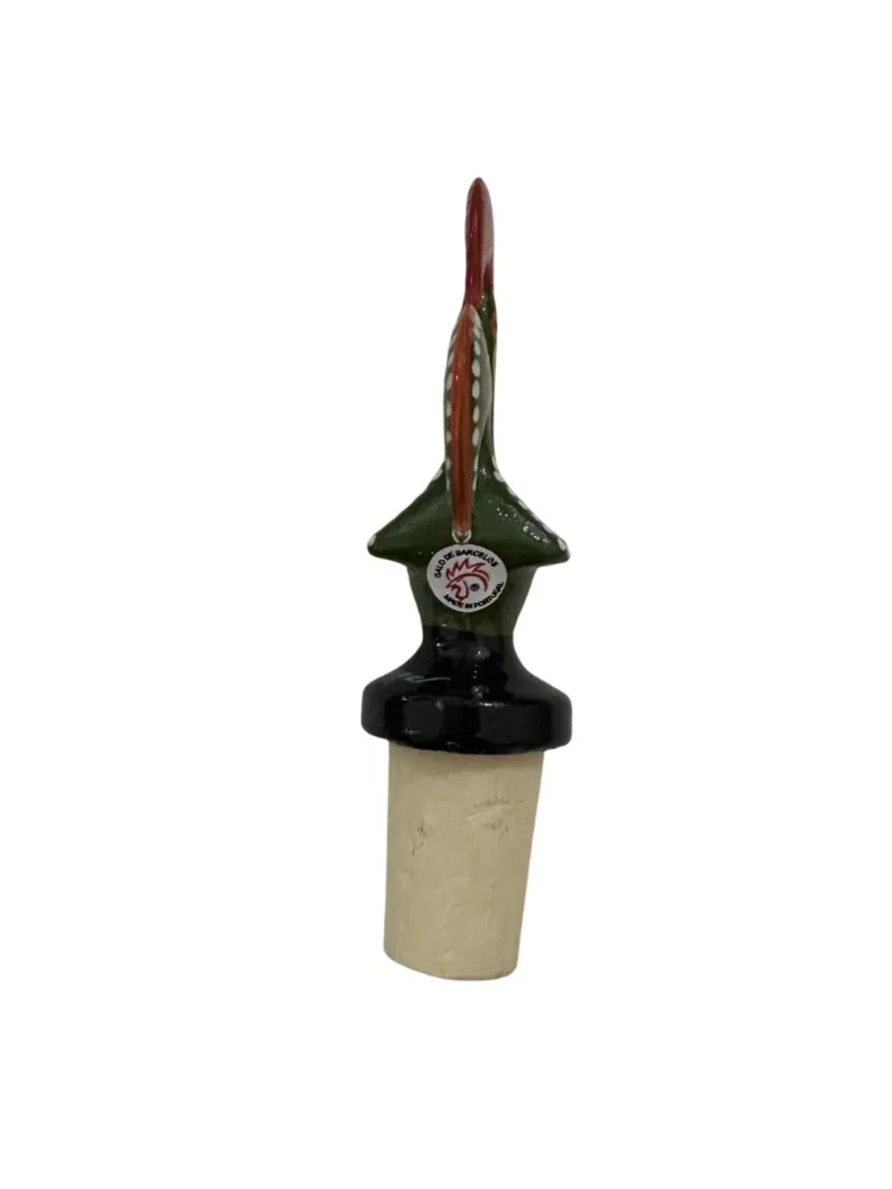 Portuguese The Rooster of Barcelos Green Bottle Stopper Cork Portugal Souvenir